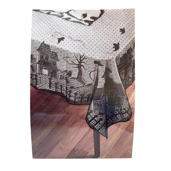 Holiday Home Halloween Lace Tablecloth Haunted House Design 60" X 84" - Picture 2 of 14